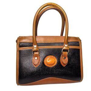 Vintage Dooney Bourke Small Leather Satchel Tote Handbag Brown  Black Zipper